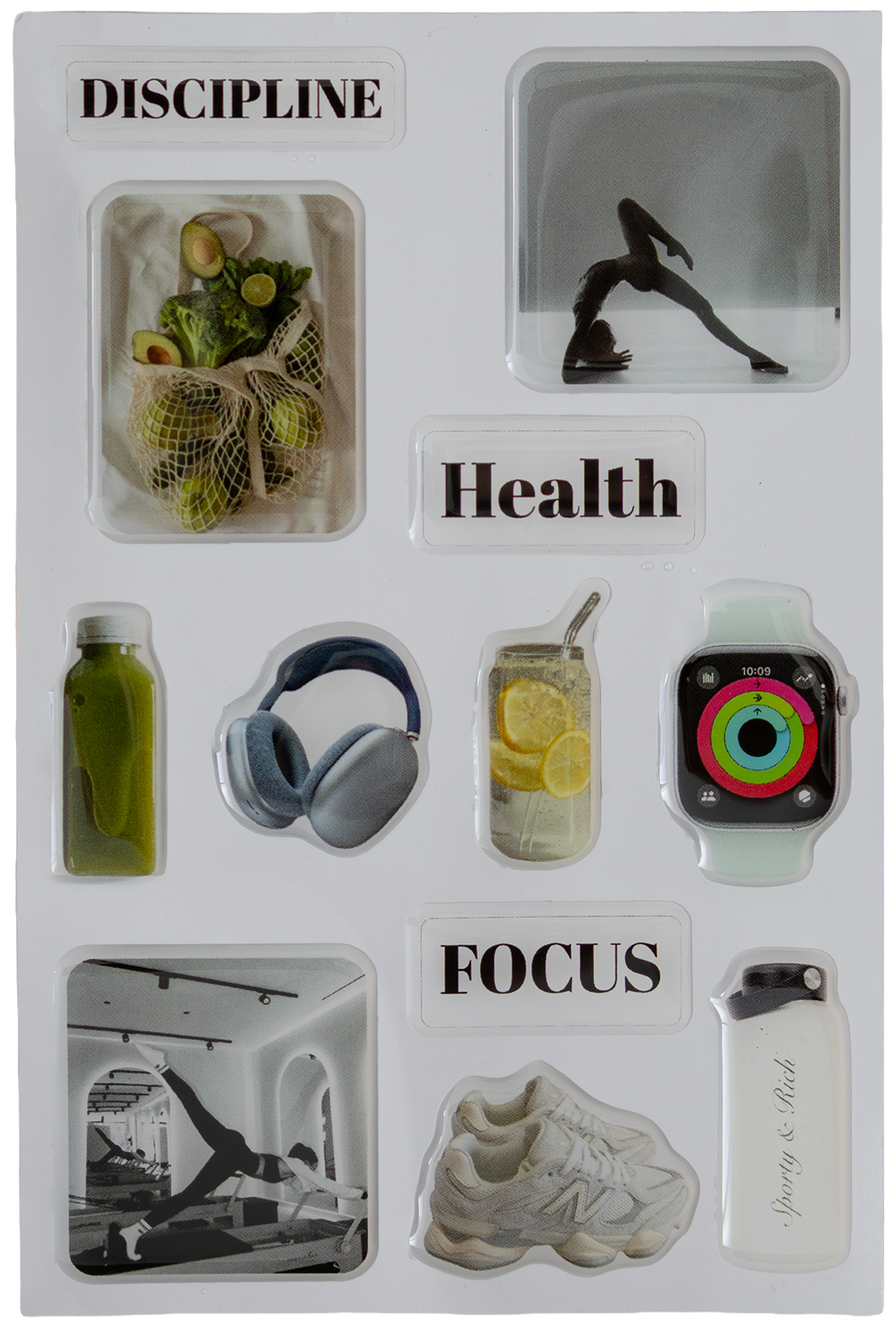 DISCIPLINE / HEALTH / FOCUS  3D Sticker Set